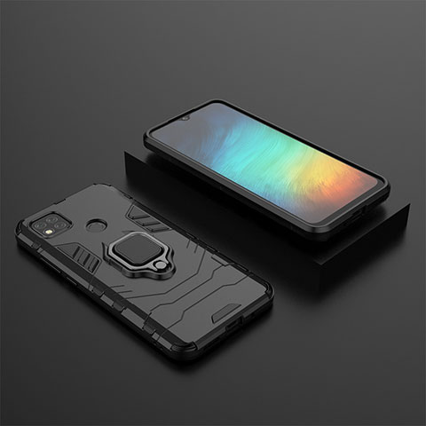 Funda Bumper Silicona y Plastico Mate Carcasa con Magnetico Anillo de dedo Soporte KC1 para Xiaomi Redmi 9 India Negro