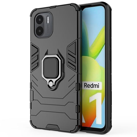 Funda Bumper Silicona y Plastico Mate Carcasa con Magnetico Anillo de dedo Soporte KC1 para Xiaomi Redmi A2 Plus Negro