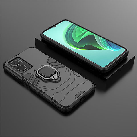 Funda Bumper Silicona y Plastico Mate Carcasa con Magnetico Anillo de dedo Soporte KC1 para Xiaomi Redmi Note 11E 5G Negro