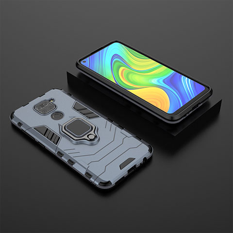 Funda Bumper Silicona y Plastico Mate Carcasa con Magnetico Anillo de dedo Soporte KC1 para Xiaomi Redmi Note 9 Azul