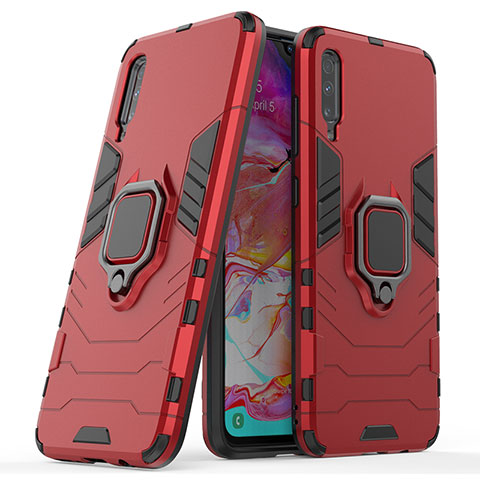 Funda Bumper Silicona y Plastico Mate Carcasa con Magnetico Anillo de dedo Soporte KC2 para Samsung Galaxy A70 Rojo