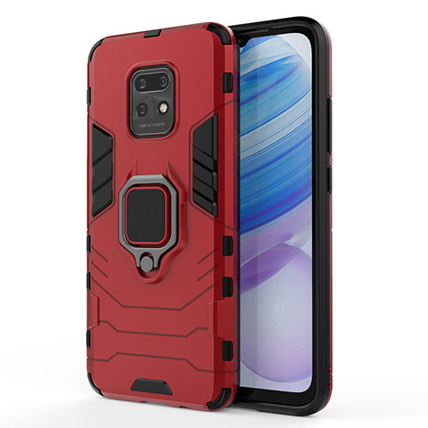 Funda Bumper Silicona y Plastico Mate Carcasa con Magnetico Anillo de dedo Soporte KC2 para Xiaomi Redmi 10X 5G Rojo