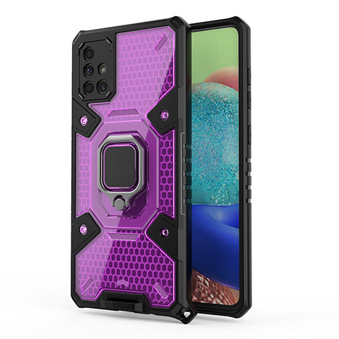 Funda Bumper Silicona y Plastico Mate Carcasa con Magnetico Anillo de dedo Soporte KC4 para Samsung Galaxy A71 5G Morado