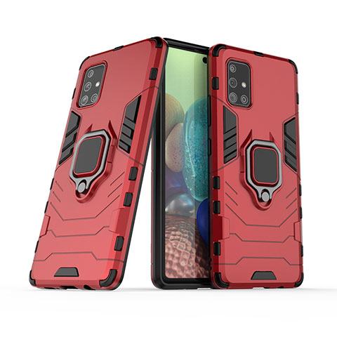 Funda Bumper Silicona y Plastico Mate Carcasa con Magnetico Anillo de dedo Soporte KC6 para Samsung Galaxy A71 4G A715 Rojo