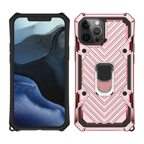 Funda Bumper Silicona y Plastico Mate Carcasa con Magnetico Anillo de dedo Soporte M01 para Apple iPhone 12 Pro Oro Rosa