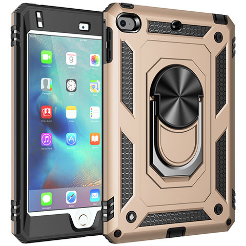 Funda Bumper Silicona y Plastico Mate Carcasa con Magnetico Anillo de dedo Soporte MQ1 para Apple iPad Mini 5 (2019) Oro