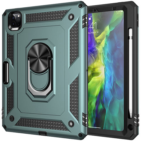 Funda Bumper Silicona y Plastico Mate Carcasa con Magnetico Anillo de dedo Soporte MQ1 para Apple iPad Pro 11 (2020) Verde