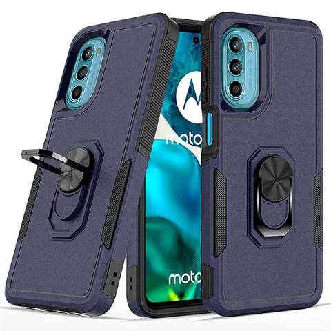 Funda Bumper Silicona y Plastico Mate Carcasa con Magnetico Anillo de dedo Soporte MQ1 para Motorola MOTO G52 Azul