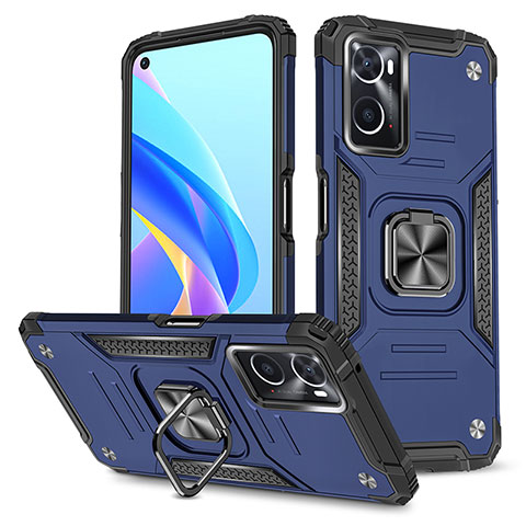 Funda Bumper Silicona y Plastico Mate Carcasa con Magnetico Anillo de dedo Soporte MQ1 para Oppo A76 Azul