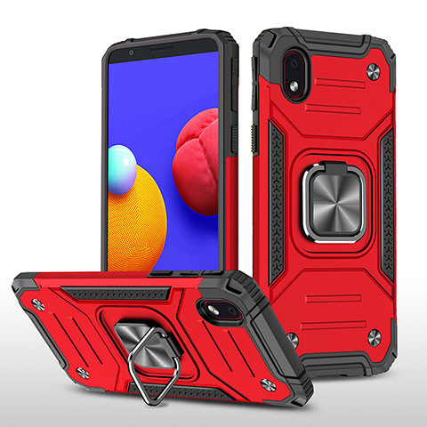 Funda Bumper Silicona y Plastico Mate Carcasa con Magnetico Anillo de dedo Soporte MQ1 para Samsung Galaxy A01 Core Rojo