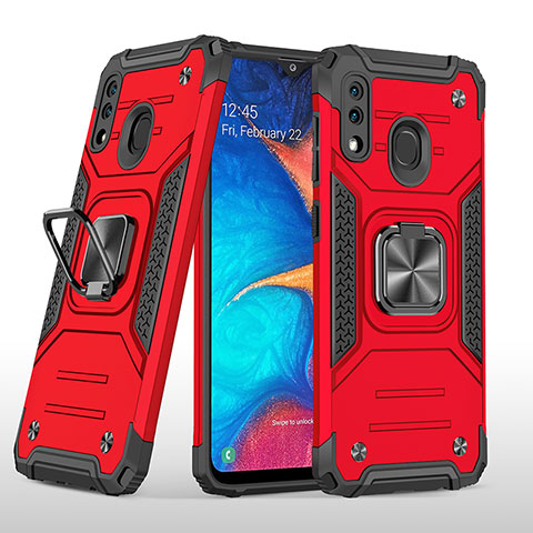 Funda Bumper Silicona y Plastico Mate Carcasa con Magnetico Anillo de dedo Soporte MQ1 para Samsung Galaxy A20 Rojo