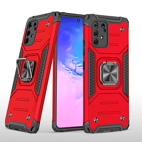 Funda Bumper Silicona y Plastico Mate Carcasa con Magnetico Anillo de dedo Soporte MQ1 para Samsung Galaxy A91 Rojo
