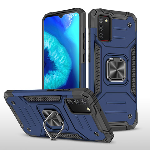 Funda Bumper Silicona y Plastico Mate Carcasa con Magnetico Anillo de dedo Soporte MQ1 para Samsung Galaxy M02s Azul