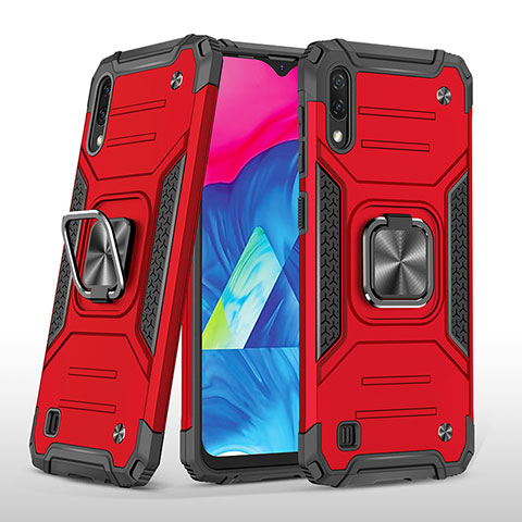 Funda Bumper Silicona y Plastico Mate Carcasa con Magnetico Anillo de dedo Soporte MQ1 para Samsung Galaxy M10 Rojo