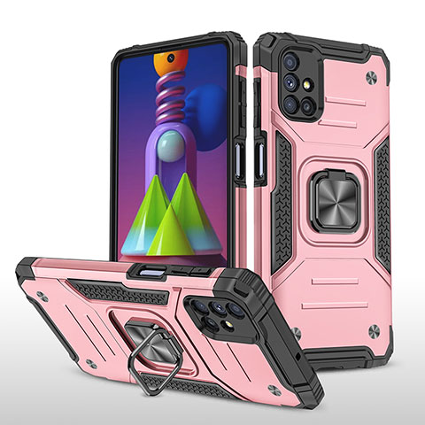 Funda Bumper Silicona y Plastico Mate Carcasa con Magnetico Anillo de dedo Soporte MQ1 para Samsung Galaxy M51 Oro Rosa