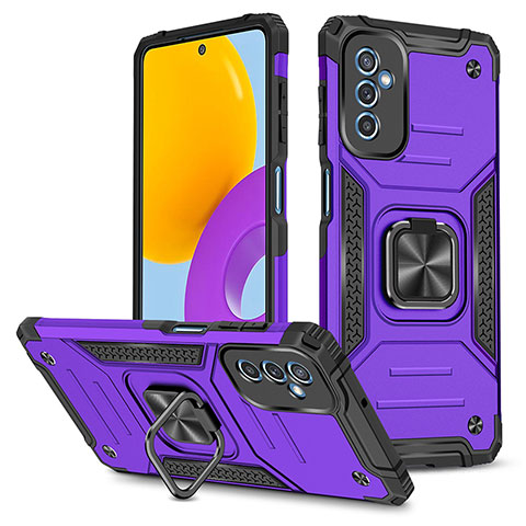 Funda Bumper Silicona y Plastico Mate Carcasa con Magnetico Anillo de dedo Soporte MQ1 para Samsung Galaxy M52 5G Morado