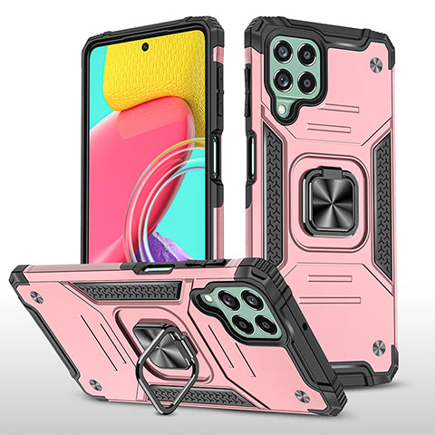 Funda Bumper Silicona y Plastico Mate Carcasa con Magnetico Anillo de dedo Soporte MQ1 para Samsung Galaxy M53 5G Oro Rosa