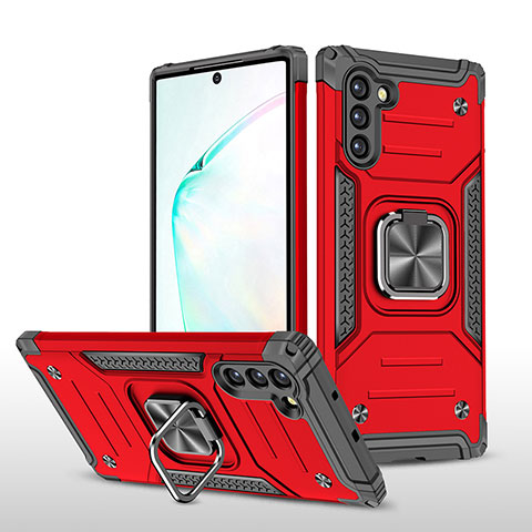 Funda Bumper Silicona y Plastico Mate Carcasa con Magnetico Anillo de dedo Soporte MQ1 para Samsung Galaxy Note 10 5G Rojo