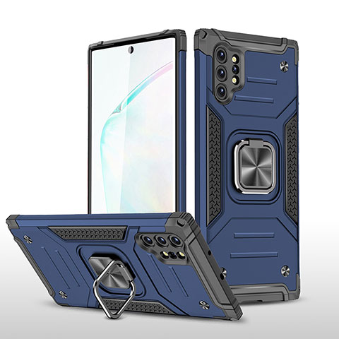 Funda Bumper Silicona y Plastico Mate Carcasa con Magnetico Anillo de dedo Soporte MQ1 para Samsung Galaxy Note 10 Plus 5G Azul