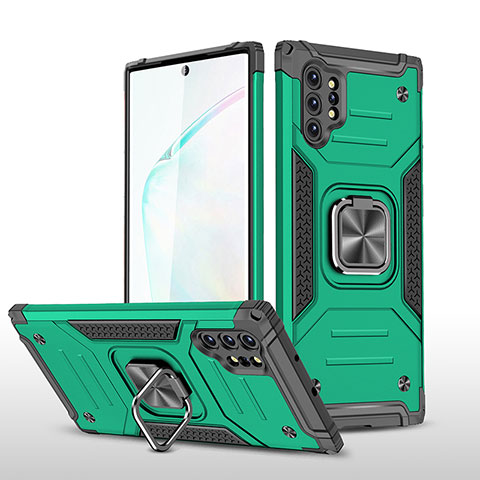 Funda Bumper Silicona y Plastico Mate Carcasa con Magnetico Anillo de dedo Soporte MQ1 para Samsung Galaxy Note 10 Plus 5G Verde Noche
