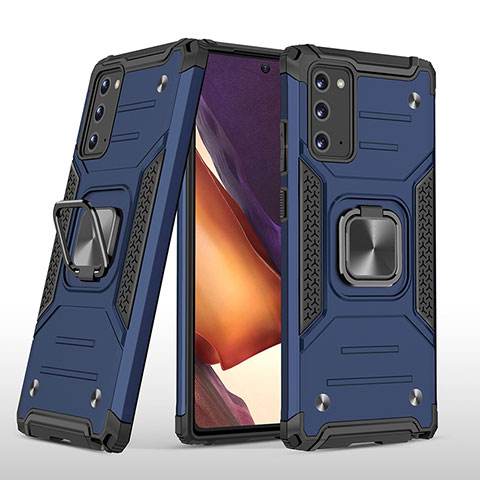 Funda Bumper Silicona y Plastico Mate Carcasa con Magnetico Anillo de dedo Soporte MQ1 para Samsung Galaxy Note 20 5G Azul