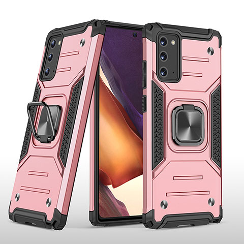 Funda Bumper Silicona y Plastico Mate Carcasa con Magnetico Anillo de dedo Soporte MQ1 para Samsung Galaxy Note 20 5G Oro Rosa