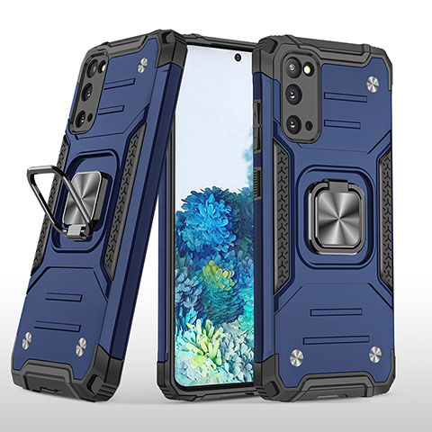 Funda Bumper Silicona y Plastico Mate Carcasa con Magnetico Anillo de dedo Soporte MQ1 para Samsung Galaxy S20 5G Azul