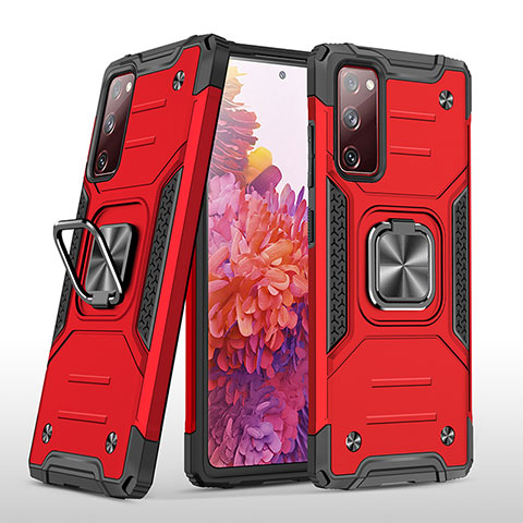 Funda Bumper Silicona y Plastico Mate Carcasa con Magnetico Anillo de dedo Soporte MQ1 para Samsung Galaxy S20 FE 5G Rojo