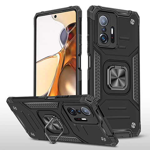 Funda Bumper Silicona y Plastico Mate Carcasa con Magnetico Anillo de dedo Soporte MQ1 para Xiaomi Mi 11T Pro 5G Negro