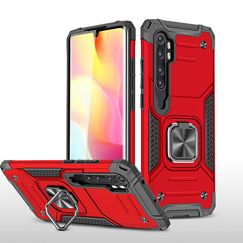 Funda Bumper Silicona y Plastico Mate Carcasa con Magnetico Anillo de dedo Soporte MQ1 para Xiaomi Mi Note 10 Lite Rojo