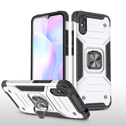 Funda Bumper Silicona y Plastico Mate Carcasa con Magnetico Anillo de dedo Soporte MQ1 para Xiaomi Redmi 9AT Plata