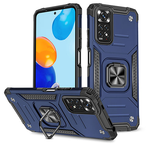 Funda Bumper Silicona y Plastico Mate Carcasa con Magnetico Anillo de dedo Soporte MQ1 para Xiaomi Redmi Note 11 4G (2022) Azul