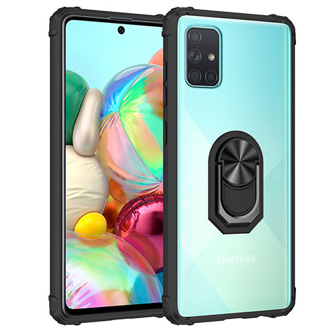 Funda Bumper Silicona y Plastico Mate Carcasa con Magnetico Anillo de dedo Soporte MQ2 para Samsung Galaxy A51 4G Negro