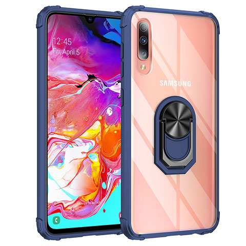 Funda Bumper Silicona y Plastico Mate Carcasa con Magnetico Anillo de dedo Soporte MQ2 para Samsung Galaxy A70 Azul