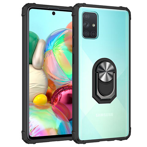 Funda Bumper Silicona y Plastico Mate Carcasa con Magnetico Anillo de dedo Soporte MQ2 para Samsung Galaxy A71 5G Plata y Negro