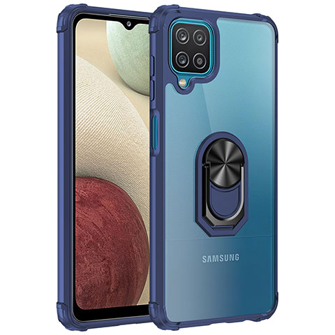 Funda Bumper Silicona y Plastico Mate Carcasa con Magnetico Anillo de dedo Soporte MQ2 para Samsung Galaxy F12 Azul