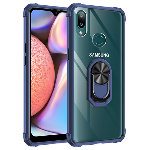 Funda Bumper Silicona y Plastico Mate Carcasa con Magnetico Anillo de dedo Soporte MQ2 para Samsung Galaxy M01s Azul