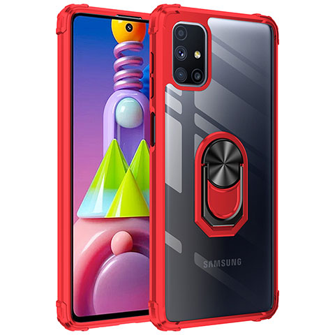 Funda Bumper Silicona y Plastico Mate Carcasa con Magnetico Anillo de dedo Soporte MQ2 para Samsung Galaxy M51 Rojo
