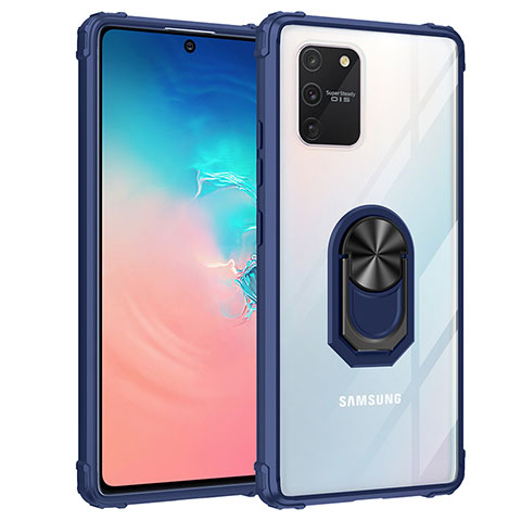 Funda Bumper Silicona y Plastico Mate Carcasa con Magnetico Anillo de dedo Soporte MQ2 para Samsung Galaxy S10 Lite Azul