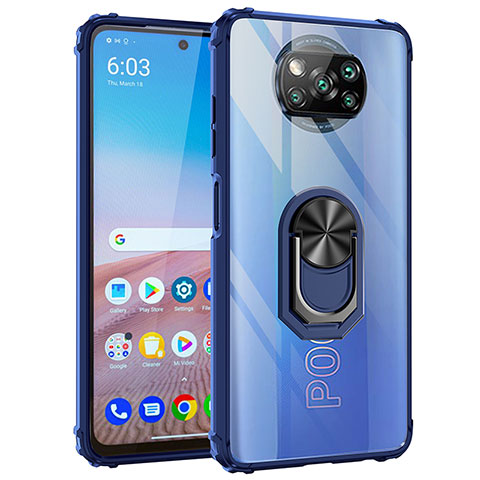 Funda Bumper Silicona y Plastico Mate Carcasa con Magnetico Anillo de dedo Soporte MQ2 para Xiaomi Poco X3 Pro Azul