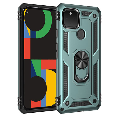 Funda Bumper Silicona y Plastico Mate Carcasa con Magnetico Anillo de dedo Soporte MQ3 para Google Pixel 4a 5G Verde