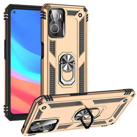 Funda Bumper Silicona y Plastico Mate Carcasa con Magnetico Anillo de dedo Soporte MQ3 para Oppo A76 Oro