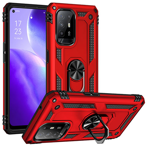 Funda Bumper Silicona y Plastico Mate Carcasa con Magnetico Anillo de dedo Soporte MQ3 para Oppo F19 Pro+ Plus 5G Rojo