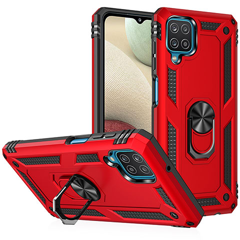 Funda Bumper Silicona y Plastico Mate Carcasa con Magnetico Anillo de dedo Soporte MQ3 para Samsung Galaxy A12 Nacho Rojo