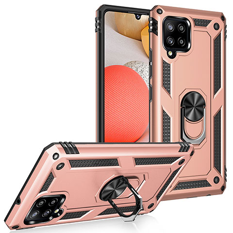 Funda Bumper Silicona y Plastico Mate Carcasa con Magnetico Anillo de dedo Soporte MQ3 para Samsung Galaxy A42 5G Oro Rosa