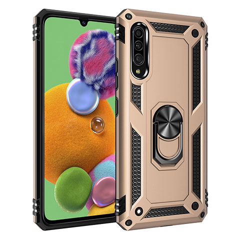 Funda Bumper Silicona y Plastico Mate Carcasa con Magnetico Anillo de dedo Soporte MQ3 para Samsung Galaxy A90 5G Oro