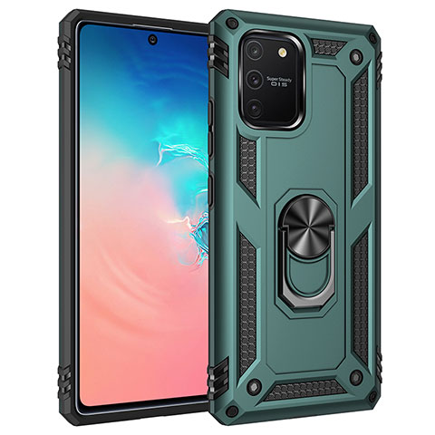 Funda Bumper Silicona y Plastico Mate Carcasa con Magnetico Anillo de dedo Soporte MQ3 para Samsung Galaxy A91 Verde