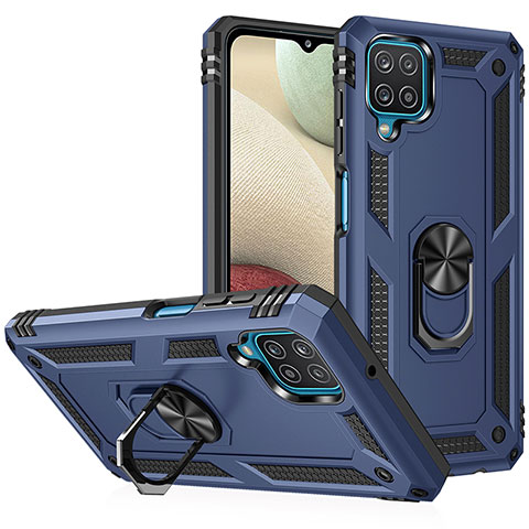 Funda Bumper Silicona y Plastico Mate Carcasa con Magnetico Anillo de dedo Soporte MQ3 para Samsung Galaxy F12 Azul