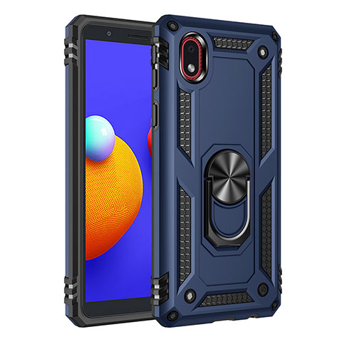 Funda Bumper Silicona y Plastico Mate Carcasa con Magnetico Anillo de dedo Soporte MQ3 para Samsung Galaxy M01 Core Azul