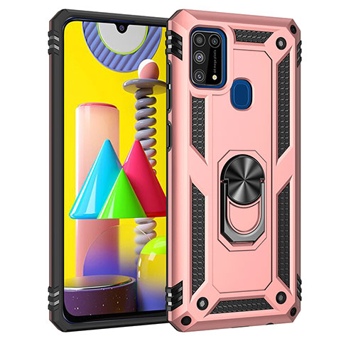 Funda Bumper Silicona y Plastico Mate Carcasa con Magnetico Anillo de dedo Soporte MQ3 para Samsung Galaxy M21s Oro Rosa